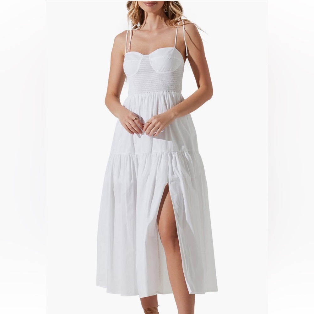 White Astr the Label Tie Strap Smocked Bodice Sundress
